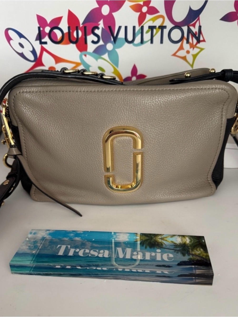 Marc Jacobs Crossbody Bag in Light Taupe with Gold Hardware